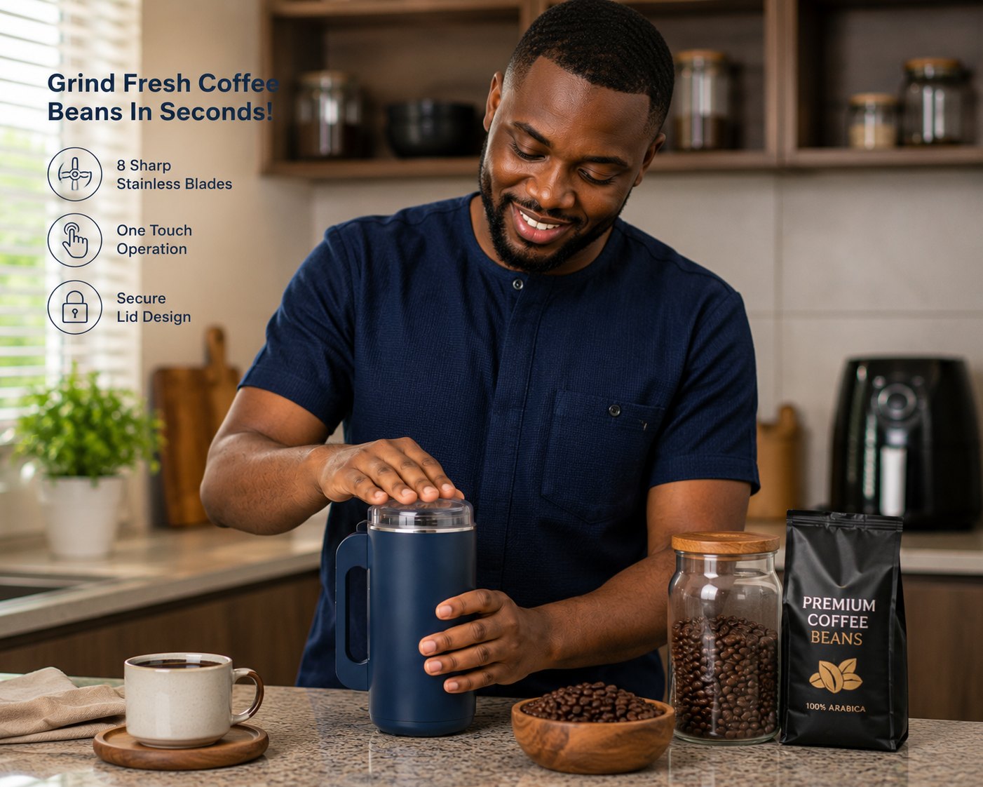Grinding fresh coffee beans with the Multipurpose Dry Grinder