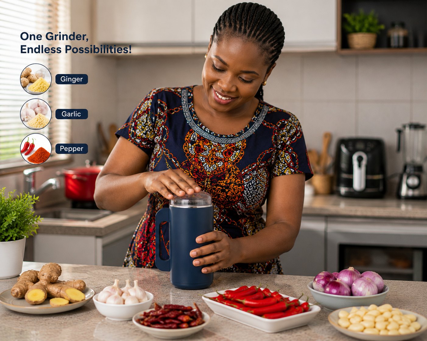 One grinder, endless possibilities: ginger, garlic and pepper