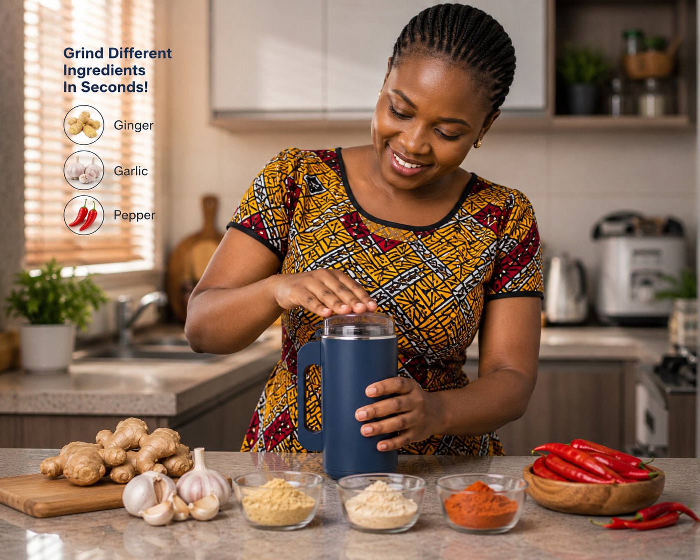 Grinding different ingredients in seconds
